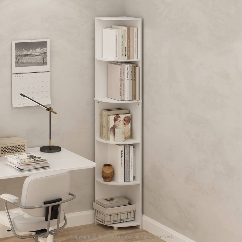Furinno Basic 5-Tier Corner Multipurpose Standing Shelf, Amber Pine