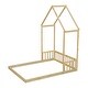 preview thumbnail 10 of 8, Natural Full Size Pine Wood Roof-framed Headboard Floor Bed with Headboard Guardrails, without Slats