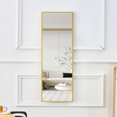 Roomfitters Wall Mounted Full Body Mirror with Transparent Aluminum Frame, 48"x13.8" Slim Vanity or Entry Mirror, Transparent