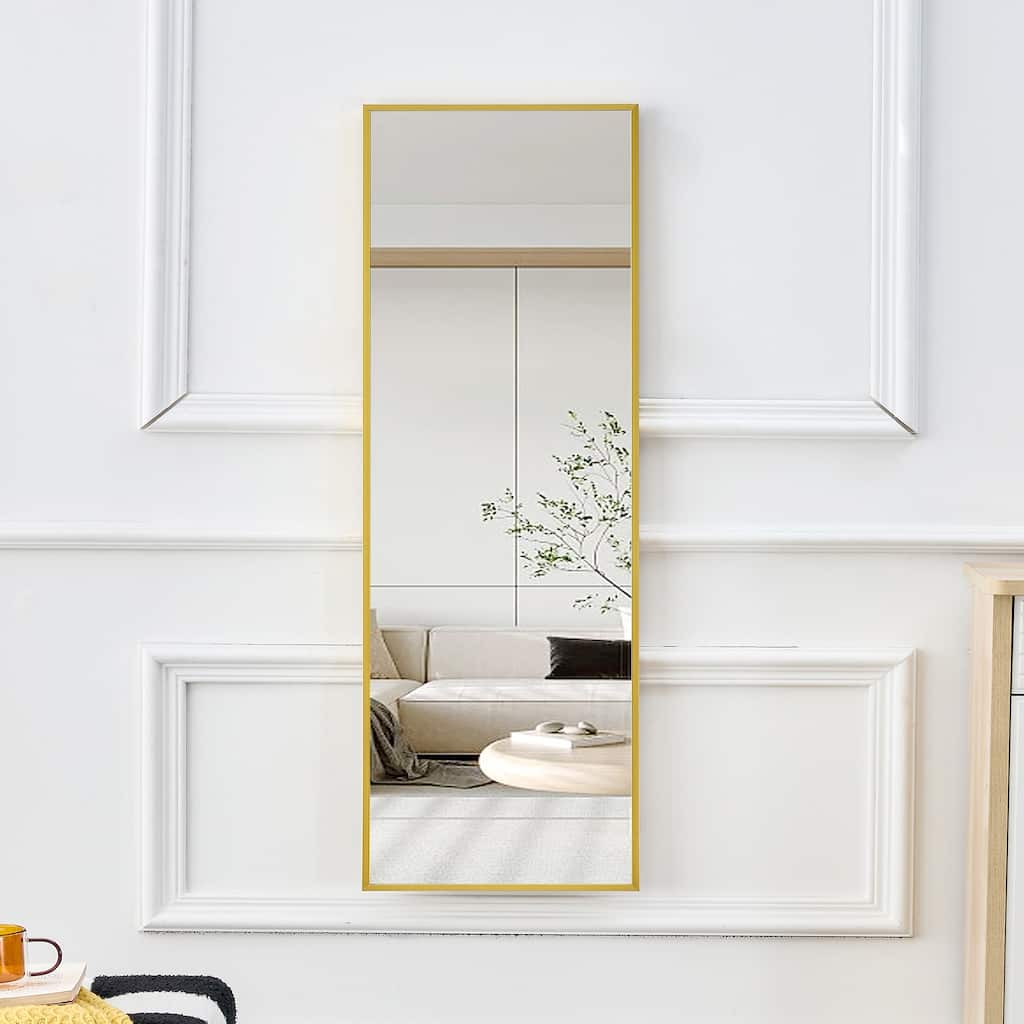 Roomfitters Wall Mounted Full Body Mirror with Transparent Aluminum Frame, 48"x13.8" Slim Vanity or Entry Mirror, Transparent