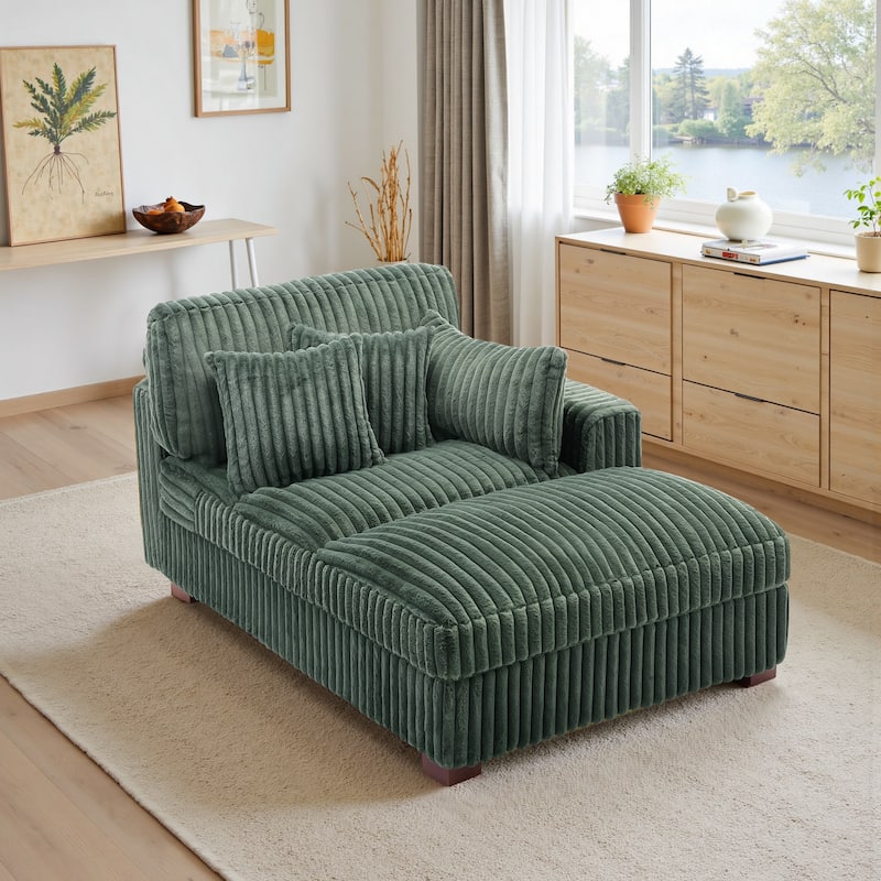 41" W Plush Corduroy Chaise Lounge with Pillows