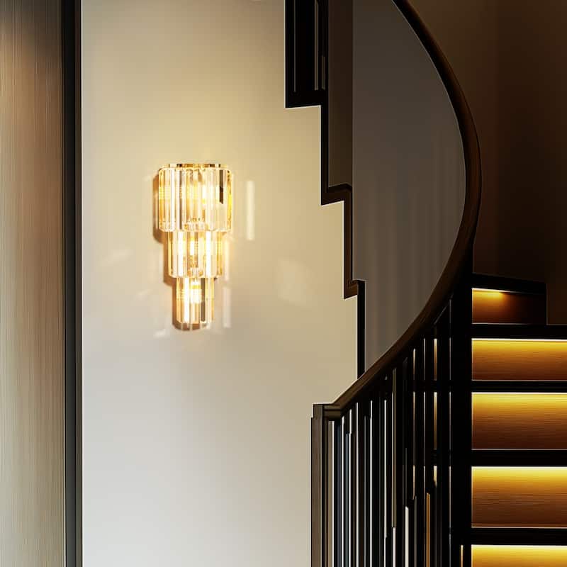 Wall Sconce Lamp 5 Layer Modern Crystal Lighting with Long Oblong Crystals