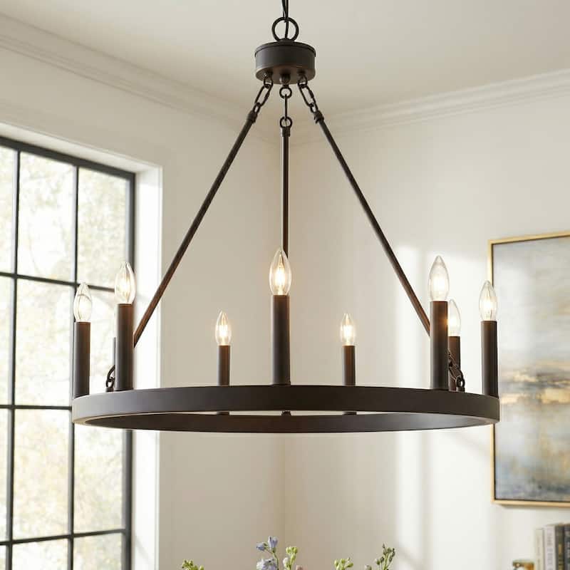 Acroma 9-light Modern Farmhouse Wagon Wheel Chandelier for Dining room - 24 inches
