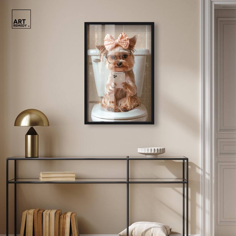 Cute Yorkie on the Toilet Shadowbox by Art Remedy