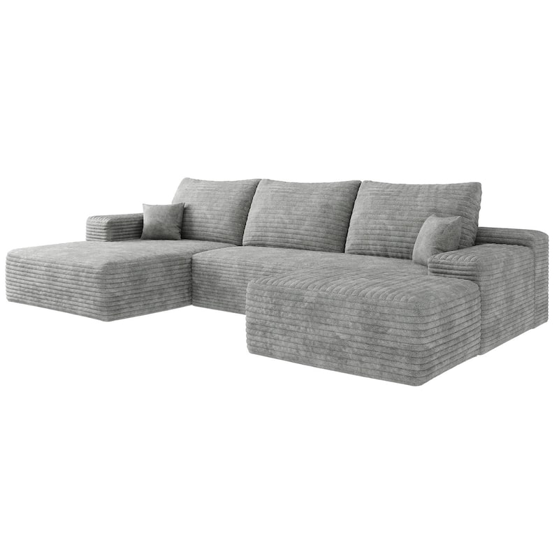 Sofa 107-in Casual Gray 3 -seater Left Reclining Sectional with 1 Ottoman - 8' x 10'