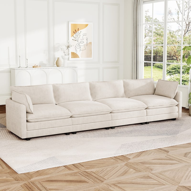 148" Overised 4 Seater Corduroy Clud Couch Modular Sectional Sofa for Living Room