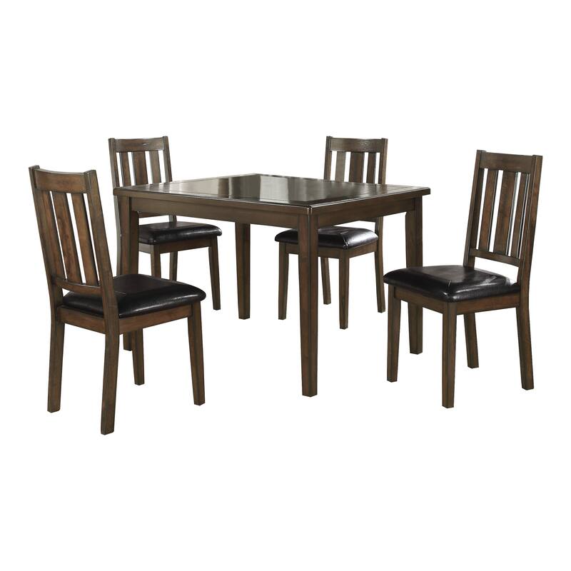5 Piece Dining Table and Chair Set, Wooden Kitchen Funiture Set with Rectangular Table and Faux Leather Upholstered Chairs