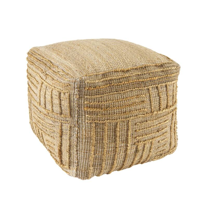 HomeRoots 18" Natural Jute Blend Cube Striped Pouf Ottoman