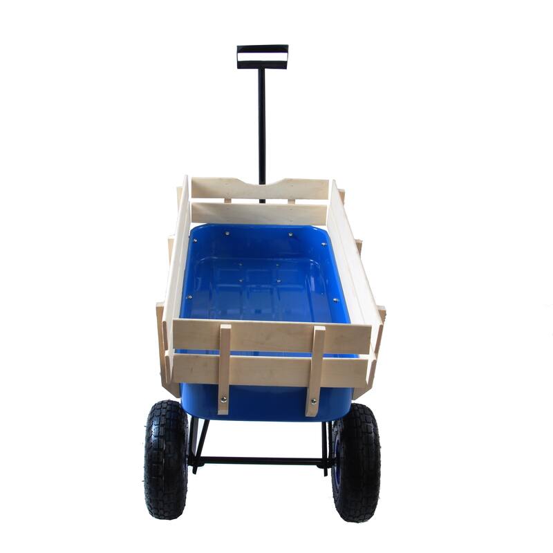 All-Terrain Garden Utility Wagon - Removable Wooden Sides, Steel Bed, 10-Inch Air Tires, and Foldable Handle