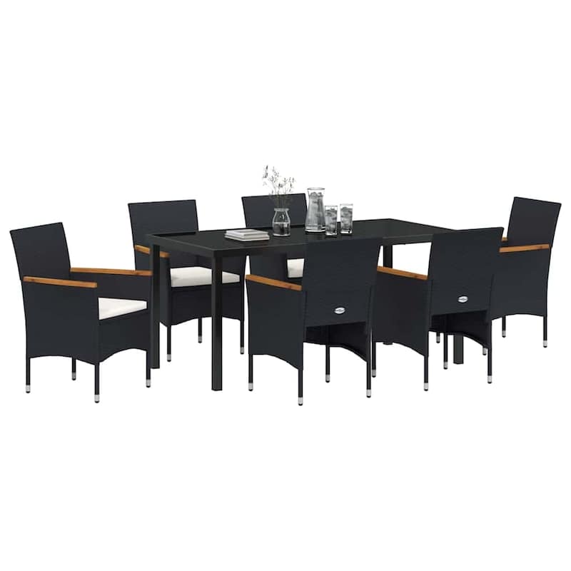 vidaXL Garden Dining Set with Cushion Black Poly Rattan
