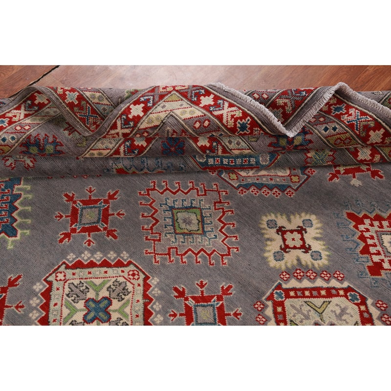Hand Knotted Oriental 100% Wool Carpet Traditional All-Over Greys & Charcoal Kazak Area Rug - 9' 10'' X 8' 2''