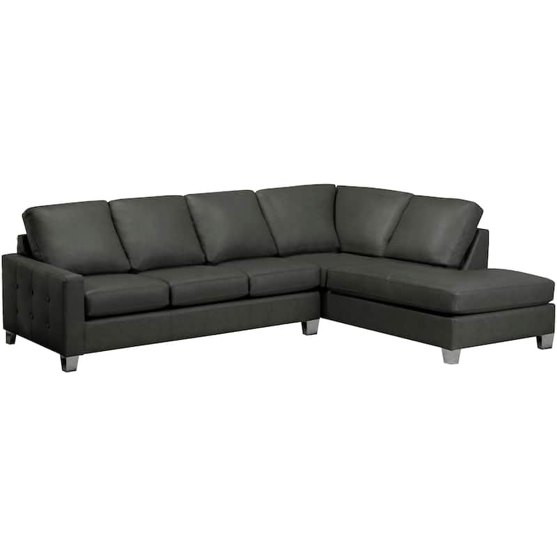 Dean Top Grain Italian Leather Tufted Sectional Sofa - 107 x 85 x 35 x 34 - Dark Grey