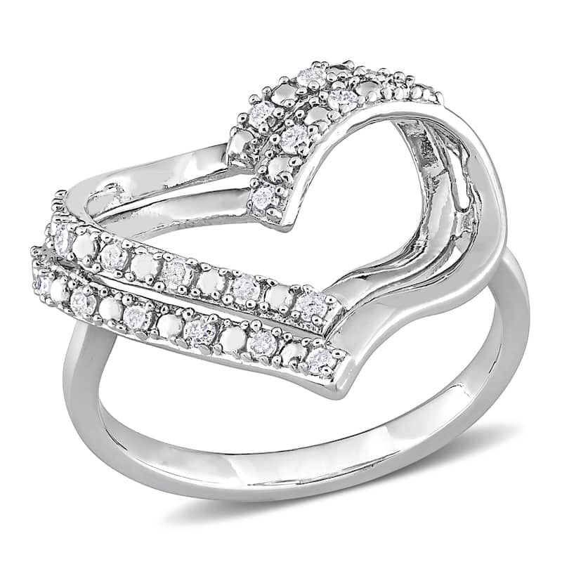 Miadora Sterling Silver 1/5ct TDW Diamond Open Double Heart Ring