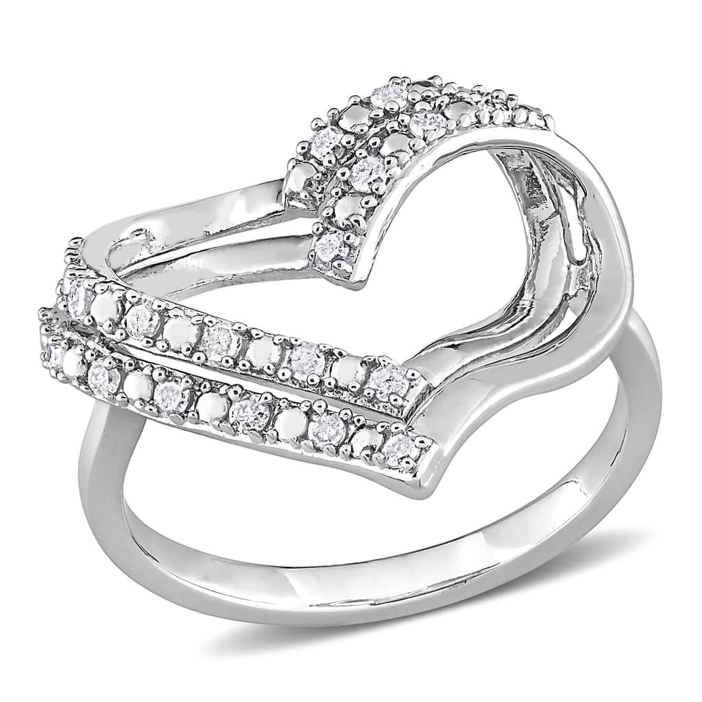 Miadora Sterling Silver 1/5ct TDW Diamond Open Double Heart Ring
