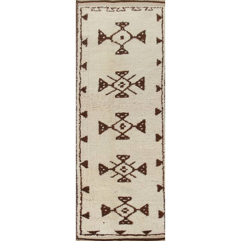 Anatolian Oriental Runner Rug Handmade Natural Dye / Beige Wool Carpet - 3'1"x 11'1"