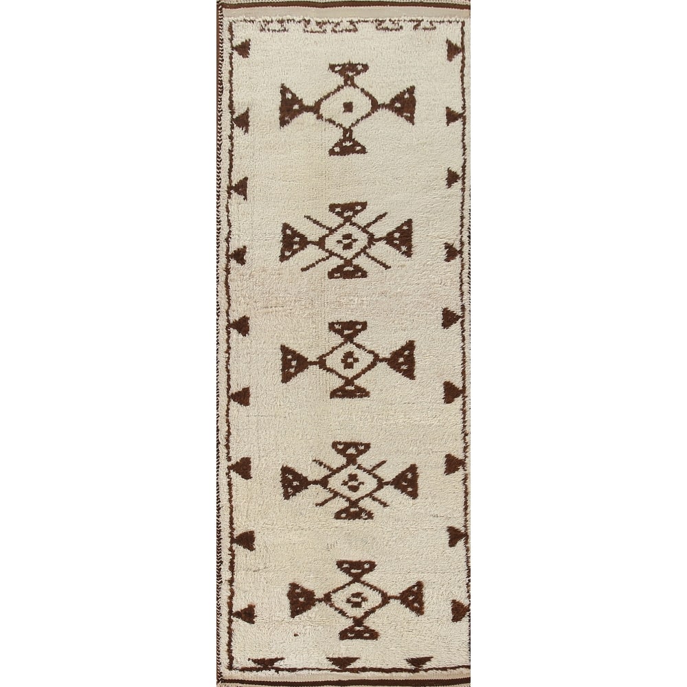 Anatolian Oriental Runner Rug Handmade Natural Dye / Beige Wool Carpet - 3'1"x 11'1"