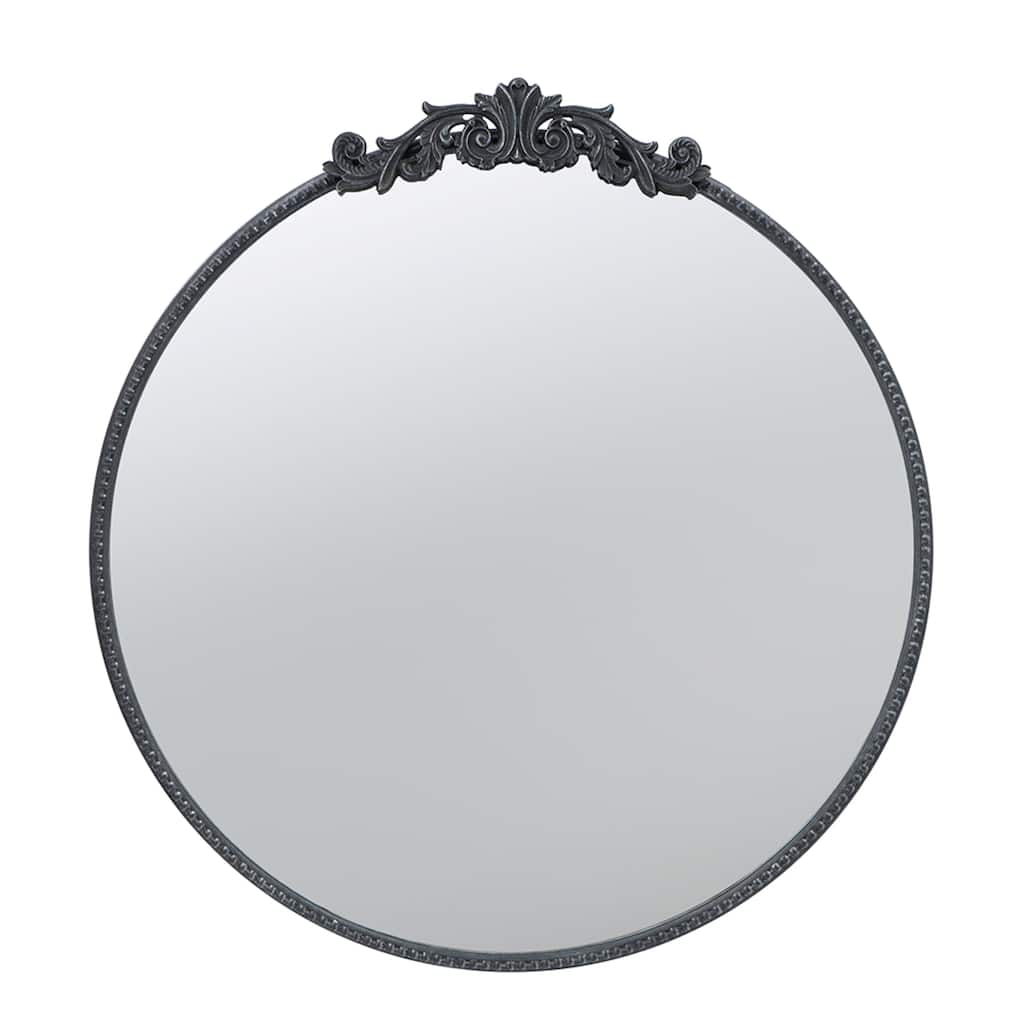 Baroque Style Round Wall Mirror - 32" - Black
