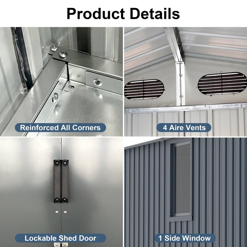 8x10 FT Outdoor Large Metal Storage Shed with Window and Lockable Doors