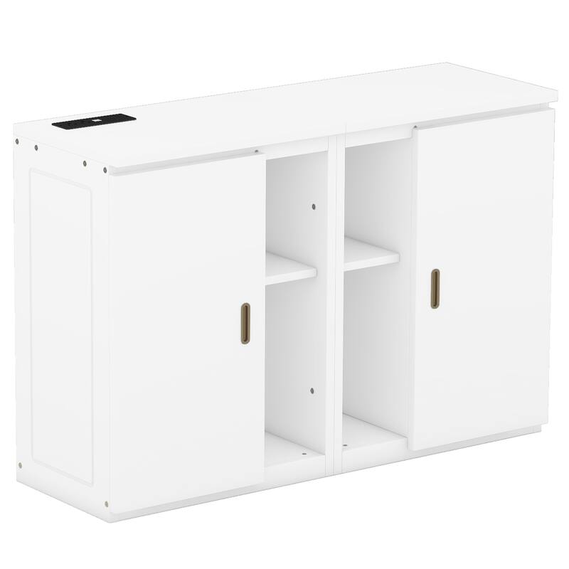 Murphy Bed with Built-in Charging Station, Shelves & Storage Cabinets, Platform Bed Frame Space-Saving Folding Wall Cabinets Bed