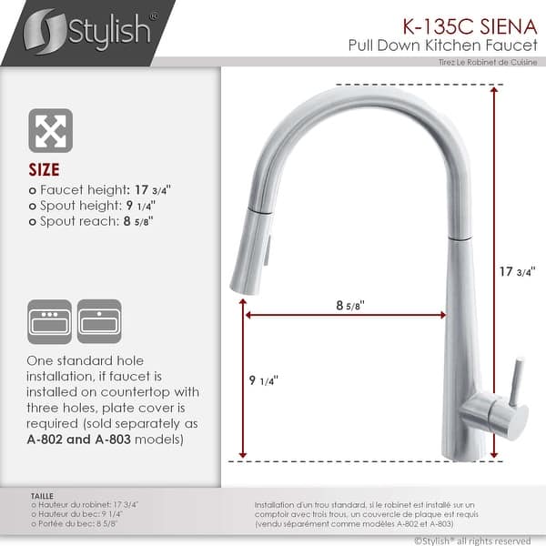 STYLISH Kitchen Sink Faucet Single Handle Pull Down Dual Mode Stainless Steel Polished