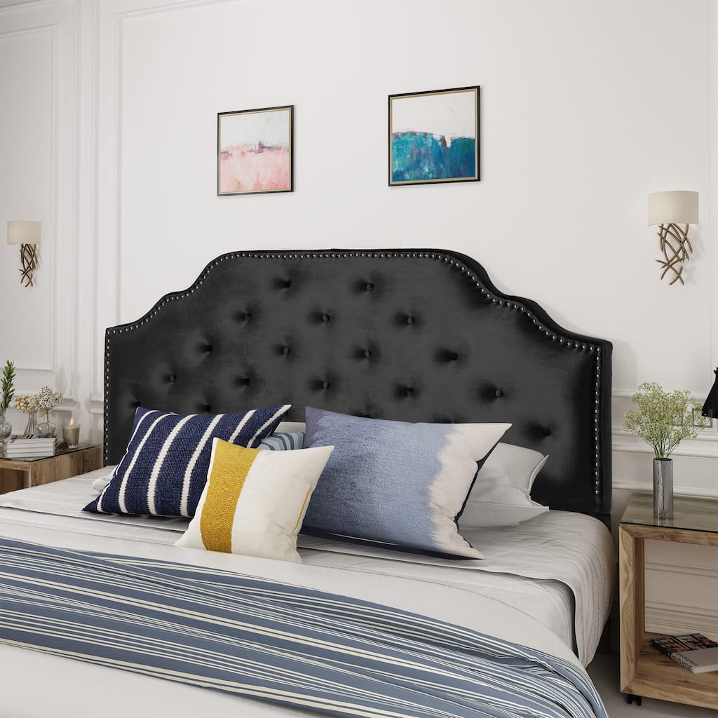 Queen Size Upholstered Headboard with Button Tufted Design, Nailhead Trim, and Adjustable Height