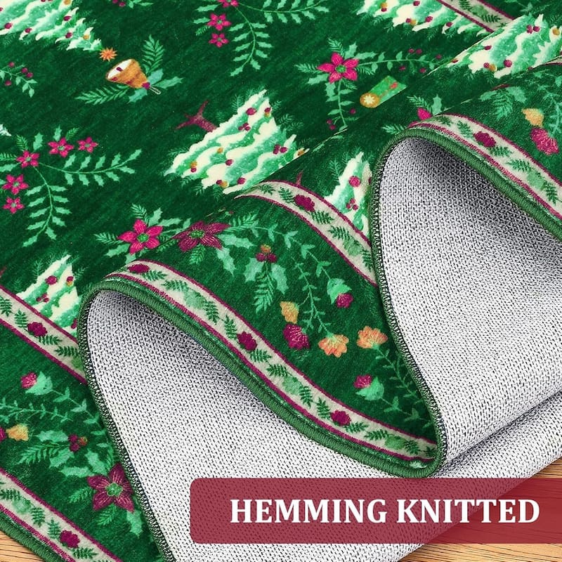 Soft Low Pile Festive Washable Christmas Area Rug for Xmas Holiday Decor, Green