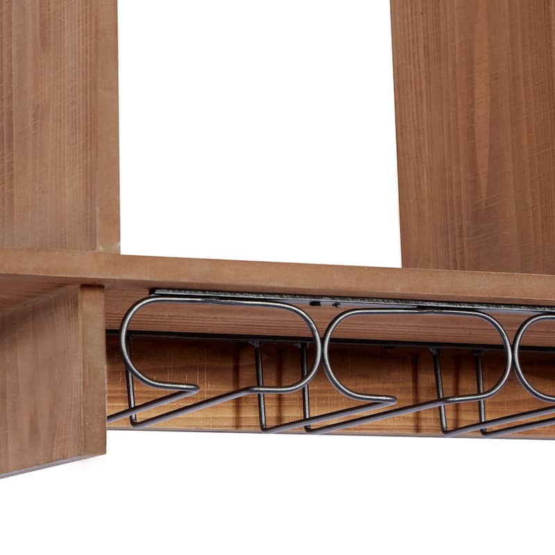 Wood Geometric 8 Bottle Wall Wine Rack with 6 Glass Holder Slots - Brown - Roche River Decor - 8"W x 34"L x 20"H