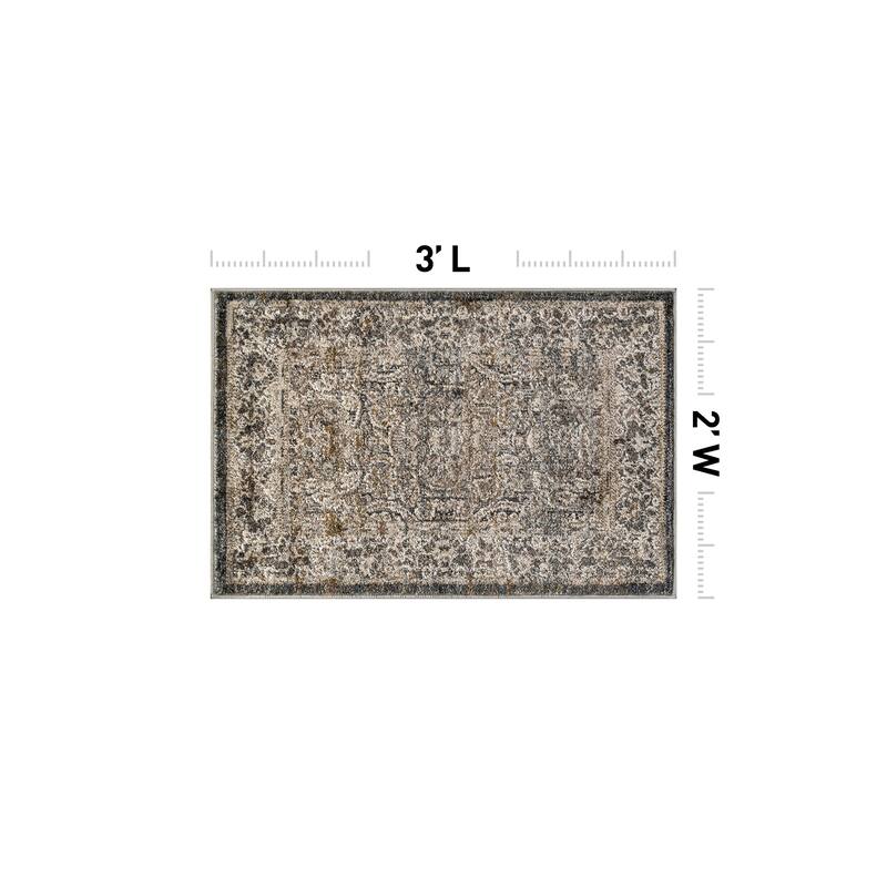 World Rug Gallery Vintage Border Stone Gray Indoor High-Low Area Rug