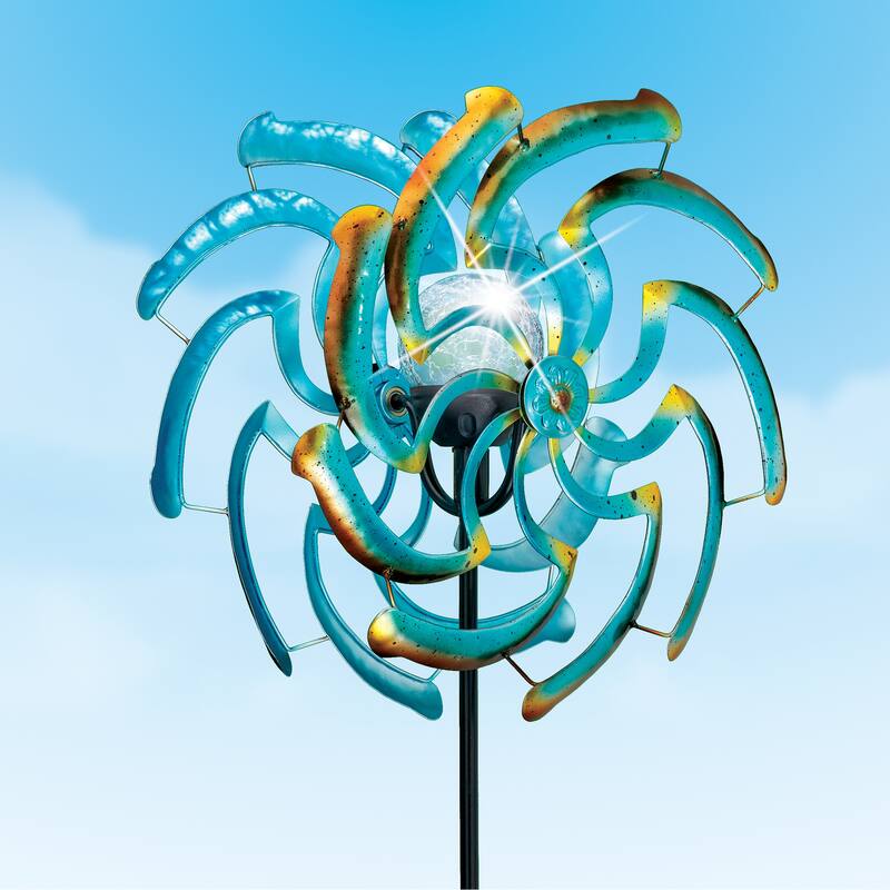 Double Solar Powered Wind Spinner Garden Stake - 55 x 7.5 x 14