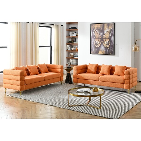 2 Piece Teddy Fabric Upholstered Modern Comfort 3 Seater Sofa