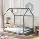 preview thumbnail 12 of 20, Full Size House Bed with Playhouse Design, Sturdy Pine Wood Frame for Kids' Fun and Comfortable Sleep Grey