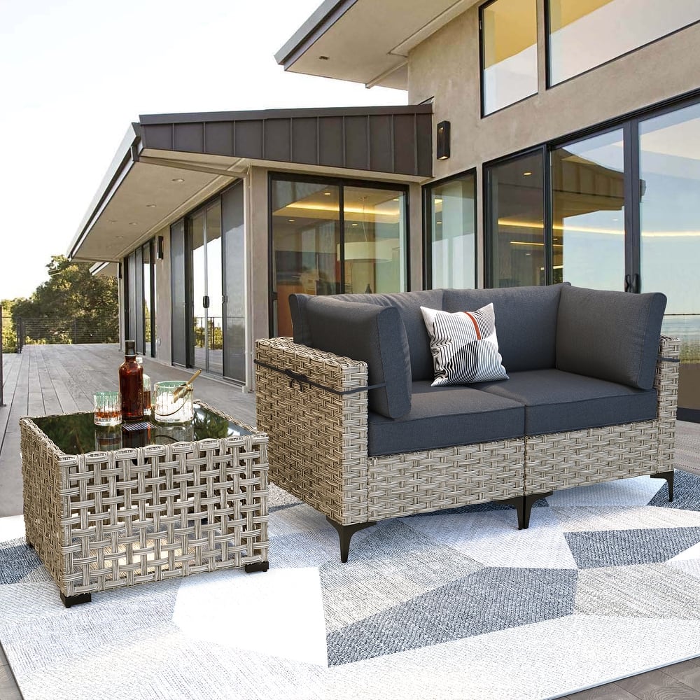 XIZZI 3-piece Rattan Wicker Patio Furniture Set with Coffee Table