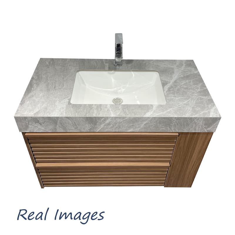 Modern 36" Bathroom Vanities, Sintered Stone Tabletop, Sold wood Cabinets, 2 Drawers& 2 Adjustable Shelves, Not Assembled Need