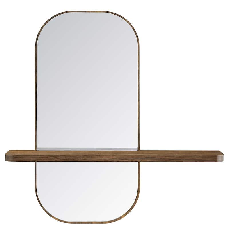 Hester Modern Walnut Wall Mirror with Shelf