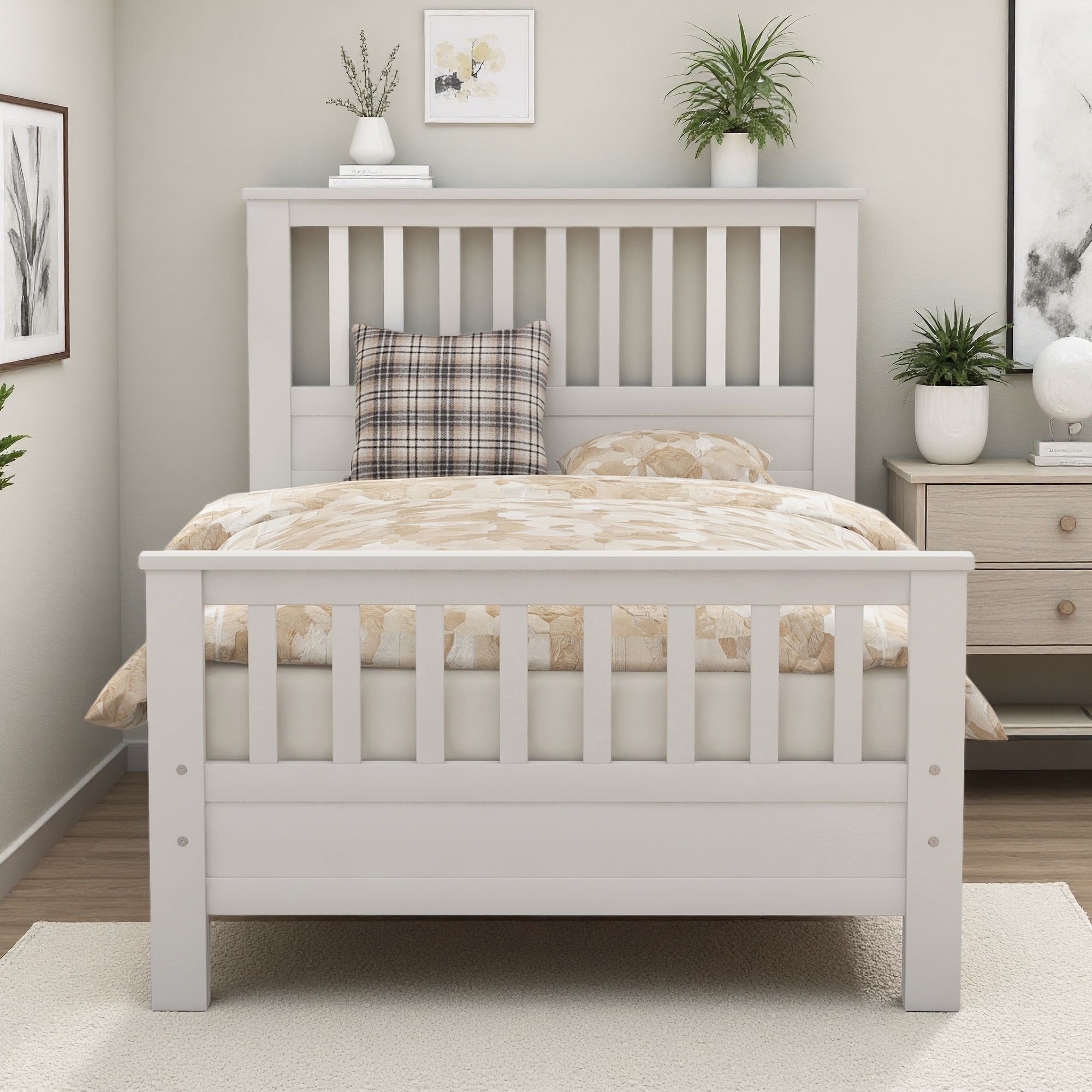 Wood Platform Bed with Headboard, and Footboard