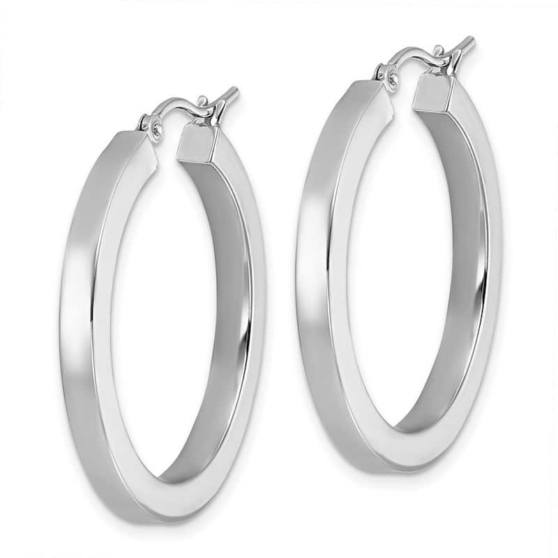 Curata 14k White Gold Polished Square Tube Hoop Earrings - 30x30mm
