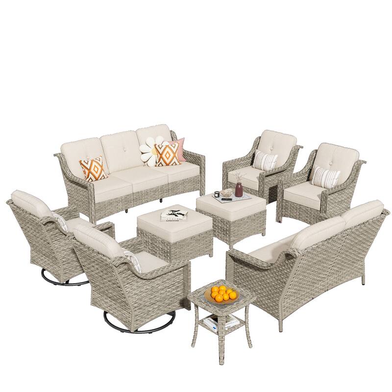 HOOOWOOO 9-piece Wicker High Back Patio Outdoor Swivel Chair Set