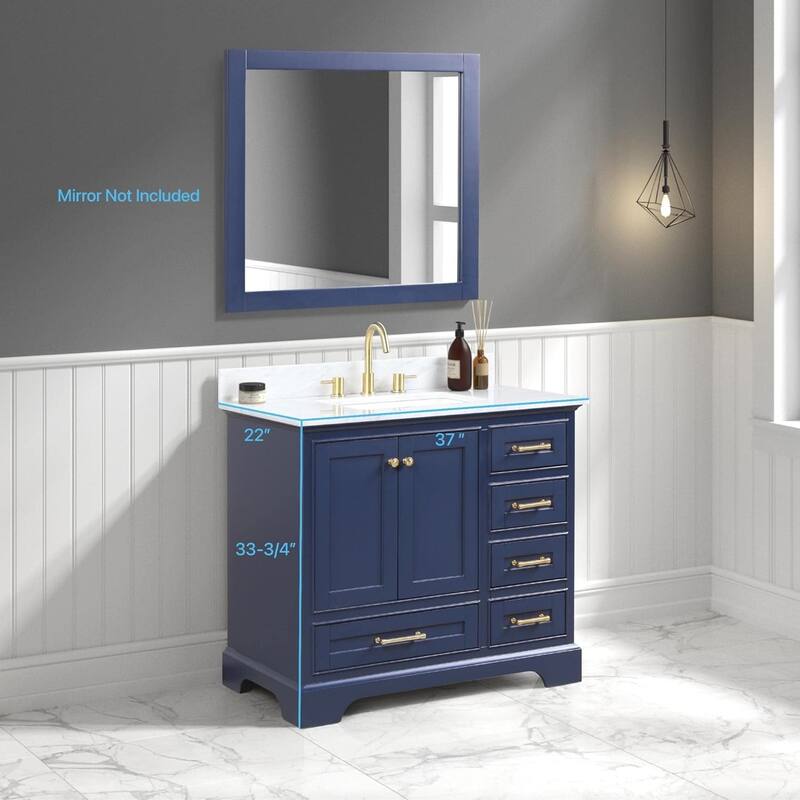 Blossom Copenhagen 36" Solid Wood Bathroom Vanity w/ Marble Top & Sink