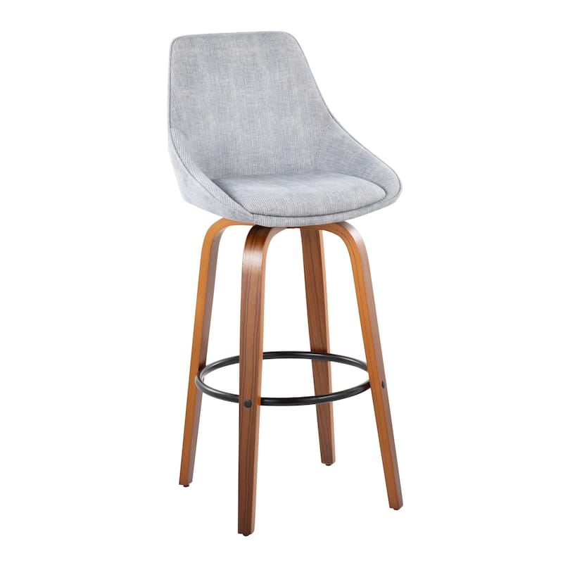 Carson Carrington Alba 30" Fixed-Height Bar Stool with Bent Wood Legs & Round Footrest (Set of 2) - Grey Corduroy/Walnut Wood/Black Metal