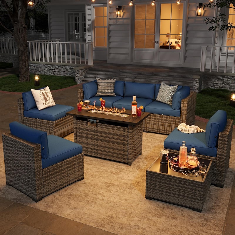 AOXUN Wicker Rattan Outdoor Sectional Sofa Set with Coffee Table