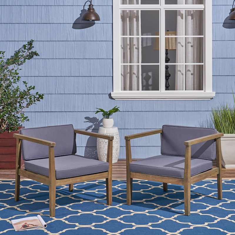 Newbury Club Chair Set of 2 Gray Waterproof Acacia Wood Outdoor Patio Furniture