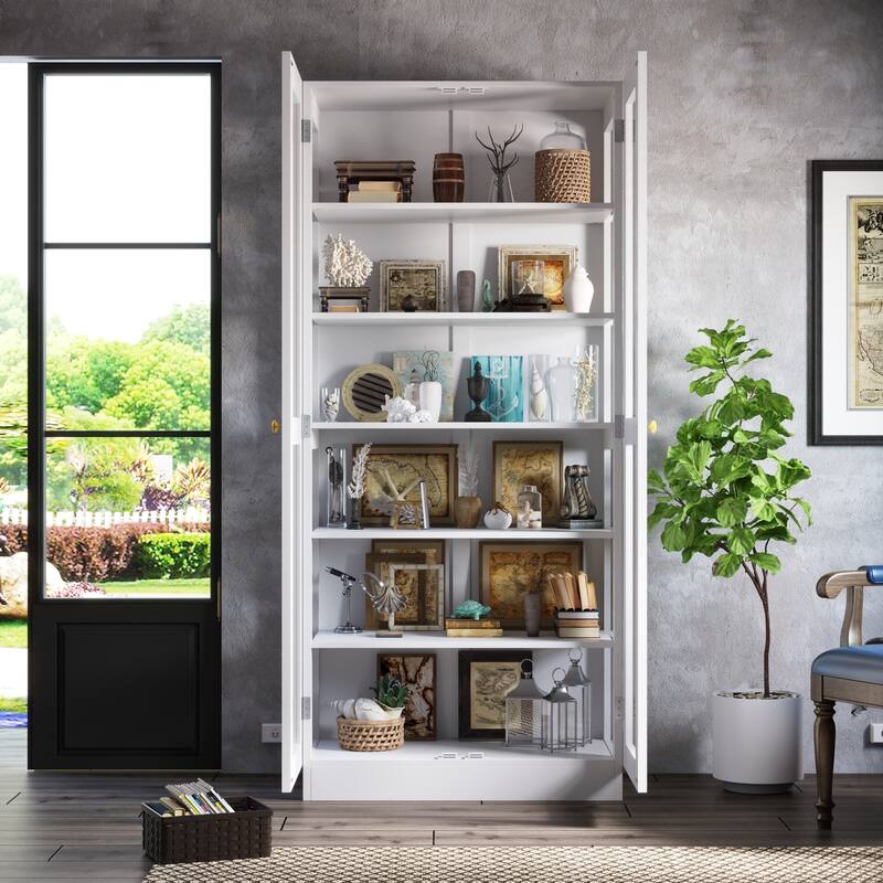 70.9" Storage Cabinet with Glass Doors Office Cabinet Display Cabinet