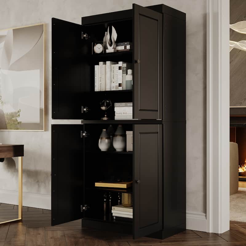 Palace Imports 100% Solid Wood 6-Shelf Bookcase with Solid Doors and Adjustable Shelves - Black