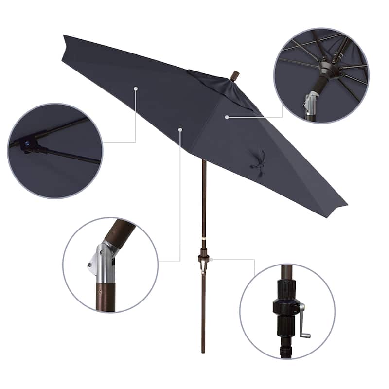 California Umbrella 9' Rd Patio Umbrella Bronze Aluminum Frame Fiberglass Ribs Crank Lift Collar Tilt Sunbrella