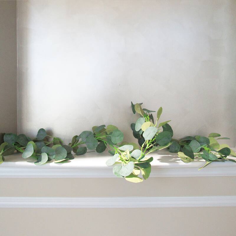 6ft Frosted Green Artificial Eucalyptus Silver Dollar Leaf Vine Hanging Plant Greenery Foliage Garland - 72" L x 5" W x 4" DP