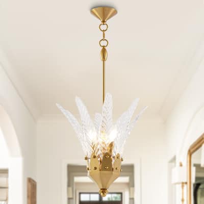 Parrot Uncle 17" Modern Gold Flower 3-light Seeded Glass Chandelier Hanging Light