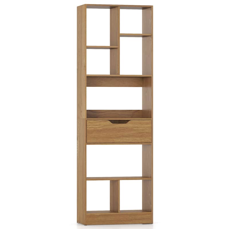 Costway 1/2 PCS 61” Bookcase with Drawer, 8 Open Cubes, Anti-toppling - See Details - Natural-1 PCS