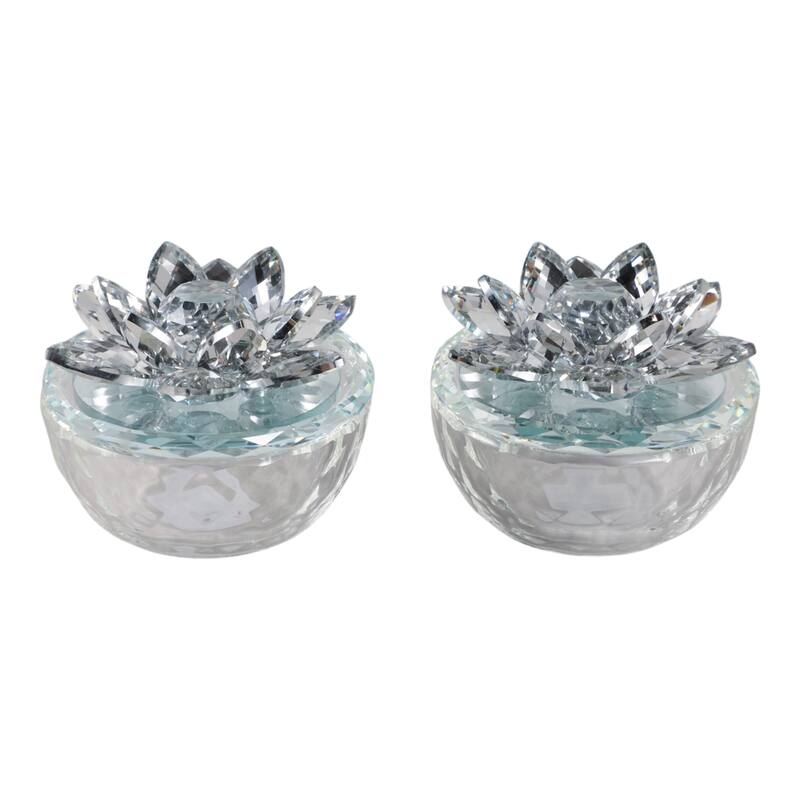 Decorative Rainbow Lotus Top Glass Trinket Dish for Jewelry and Keepsake Storage