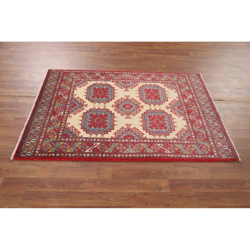 Geometric Kazak Foyer Rug Oriental Handmade Wool Carpet - 3'4" x 4'11"