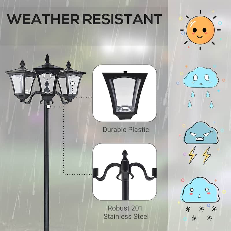 Outsunny 72" Solar Lamp Post, Triple-Head Street Light, All-Weather Waterproof Stainless Steel, Vintage Style for Garden, Lawn
